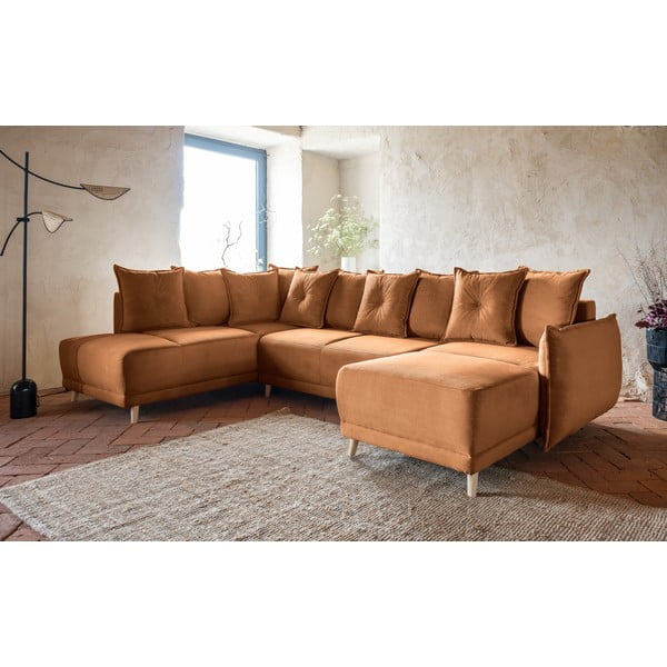 Ъглов разтегателен диван от велур в тухлен цвят (ляв ъгъл/"U") Lazy Lukka - Miuform-image-3