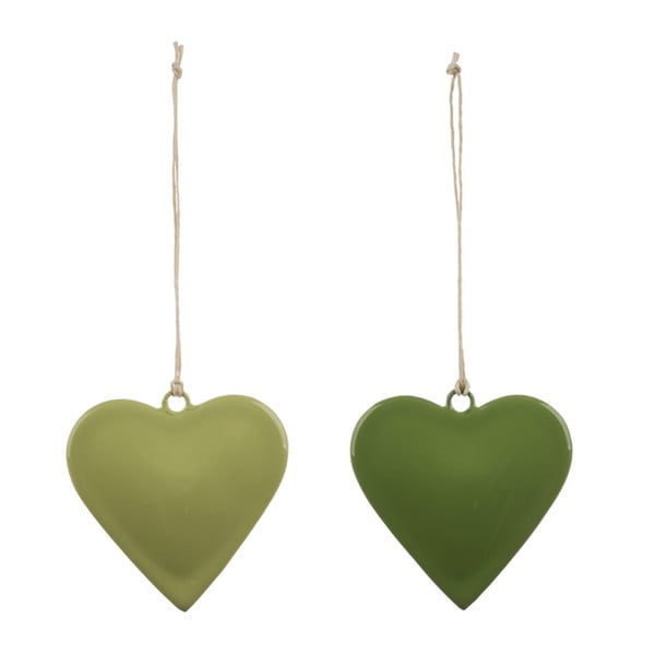 Комплект от 2 големи зелени висящи декорации от посребрен метал с мотив на сърце Ego Dekor, ø 8 cm - Ego Dekor