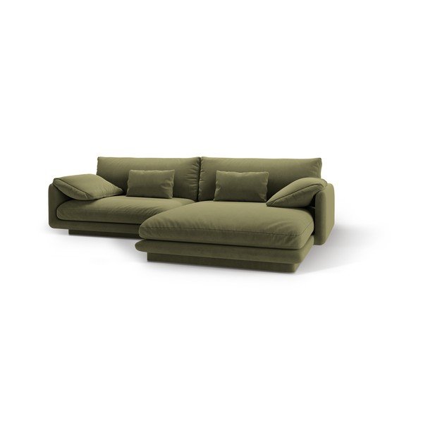 Светлозелен кадифен ъглов диван (десен ъгъл) Torino – Micadoni -image-1