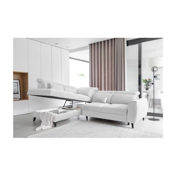 Бял кадифен разтегателен ъглов диван с място за съхранение (ляв ъгъл L форма) Noble – ELTAP-image-3