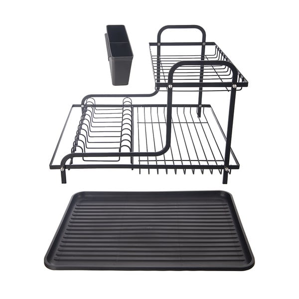 Черна метална двуетажна тавичка за оттичане 42,5x32 cm Radka – Orion-image-4