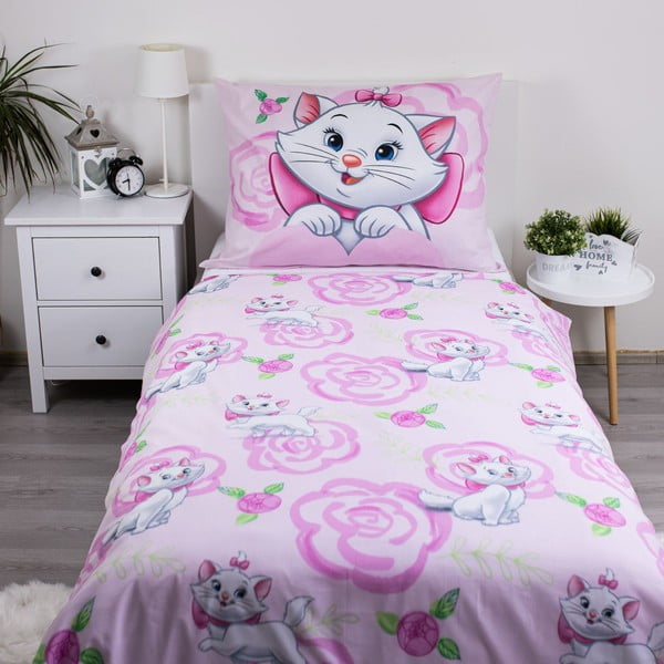Розово единично  памучно детско спално бельо 140x200 cm Marie Cat "Pink" – Jerry Fabrics-image-2