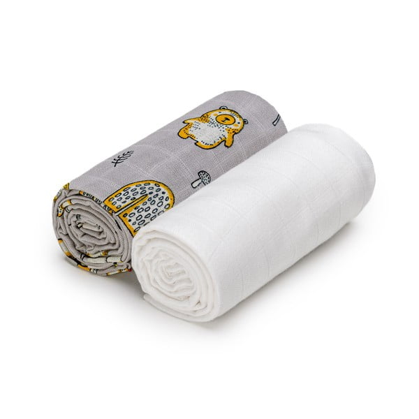 Бели и сиви памучни бебешки кърпи в комплект от 2 броя 90x100 cm Forest - T-TOMI