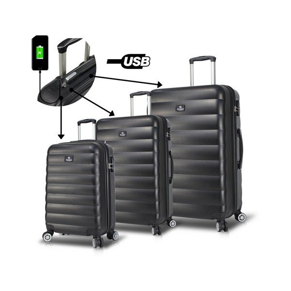 My Valice RESSO Travel Комплект от 3 черни куфара на колелца с USB портове - Myvalice-image-1
