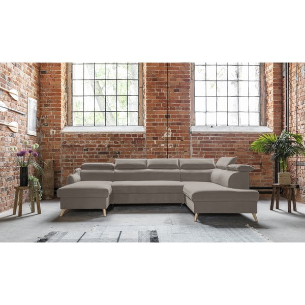 Светлокафяв кадифен U-образен ъглов диван (десен ъгъл) Sweet Harmony - Miuform-image-1