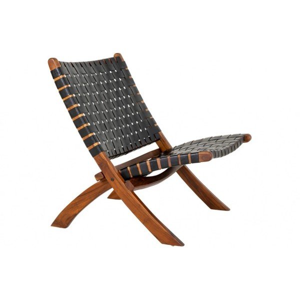 Черно кожено кресло с плетка Perugia - House Nordic-image-3