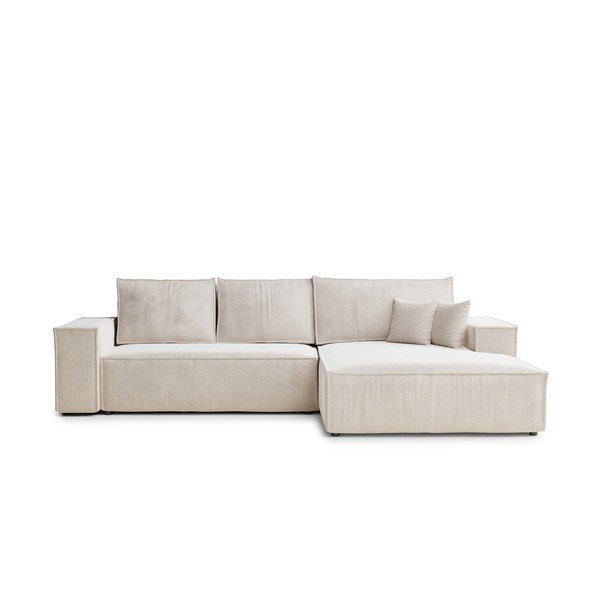 Кремав шенилов сгъваем/с място за съхранение ъглов диван (десен ъгъл) Maze – Maison de Rêve