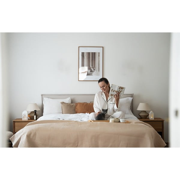 Бежово тапицирано двойно легло с решетка 180x200 cm Sary - Bobochic Paris-image-1