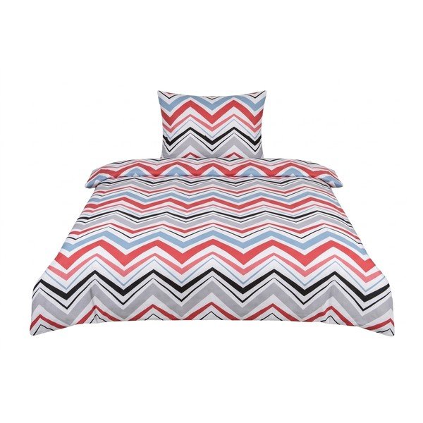 Синьо /сиво единично  3 части спално бельо от памучен сатен 140x200 cm Marina – JAHU collections