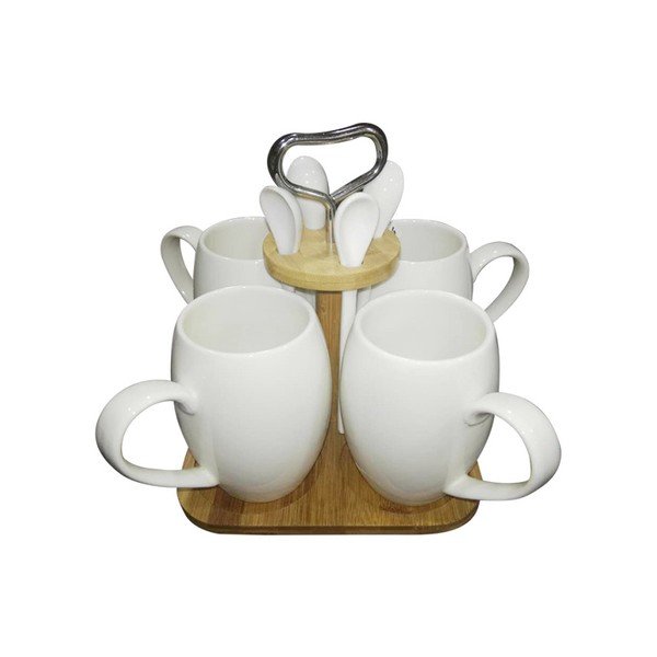 Комплект за кафе, изработен от порцелан и бамбук Suedo - Bambum