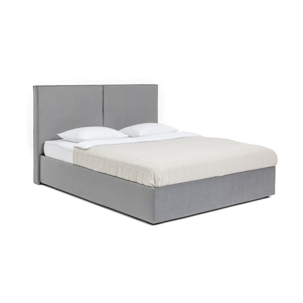 Сиво тапицирано двойно легло с място за съхранение и матрак с решетка 160x200 cm Thessa Bold - Bonami Selection-image-3