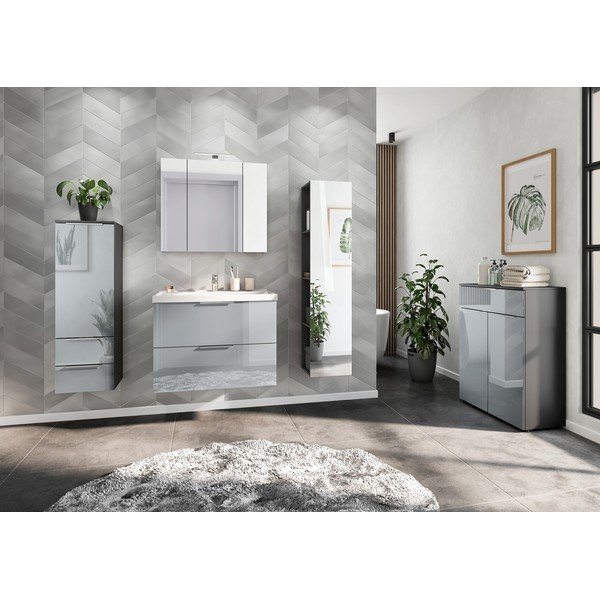 Сив гланцов стенен шкаф с мивка 81x65 cm Vasio – Germania-image-4