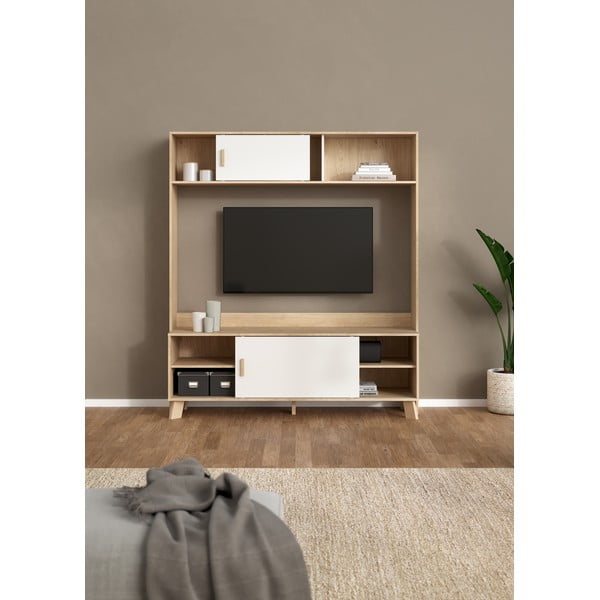 TV комплект от дъбов декор в бял и естествен цвят 159x181x48 cm Ikast – Tvilum-image-2
