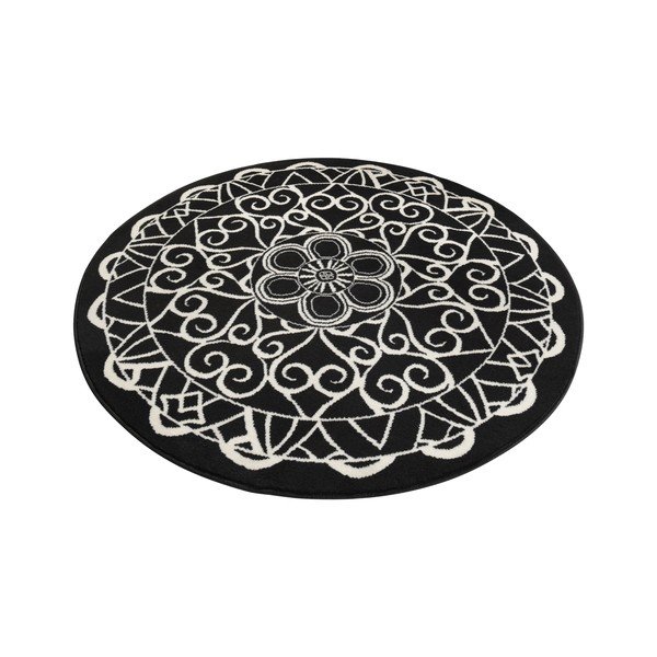 Черен килим Capri, ø 140 cm Mandala - Zala Living-image-3