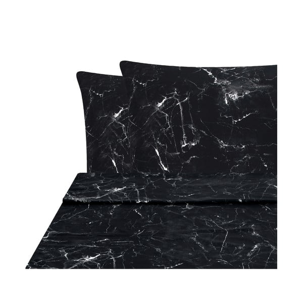 Черно спално бельо за двойно легло от памучен перкал , 180 x 300 cm - Westwing Collection