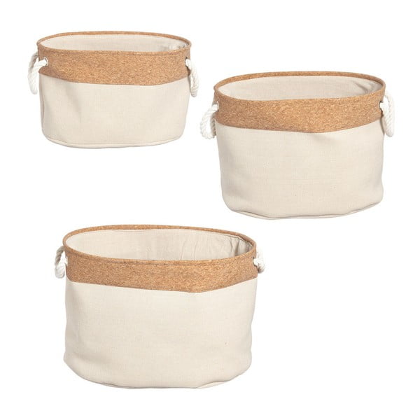 Комплект от 3 бели коркови кошници за съхранение Съхранение - Furniteam