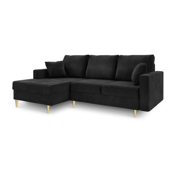 Черен разтегателен диван със система за съхранение Muguet, ляв ъгъл - Mazzini Sofas