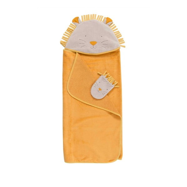 Жълт памучен комплект бебешки кърпи с качулка и хавлия 80x114 cm Sous mon Baobab - Moulin Roty-image-2