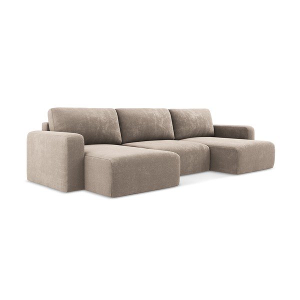 Бежов шенилов сгъваем/с място за съхранение ъглов диван (U форма) Kona – Makamii-image-2