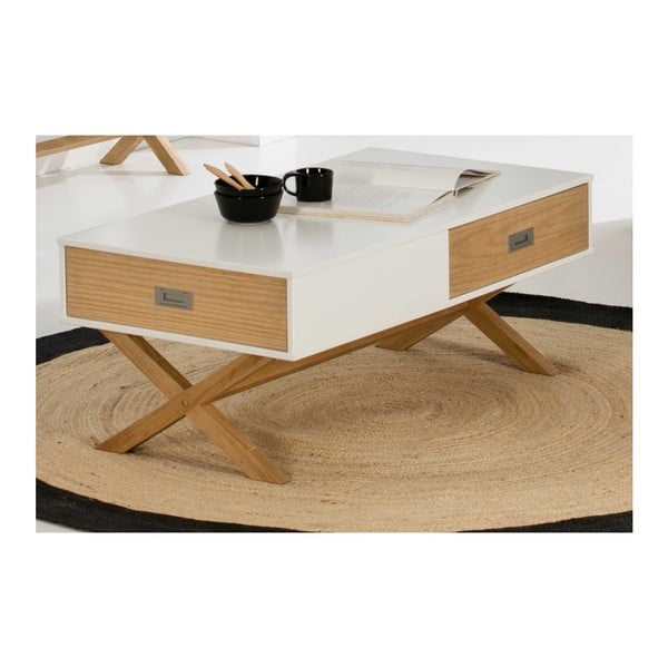 Hnědobílý konferenční stolek z borovicového dřeva SOB Leydo