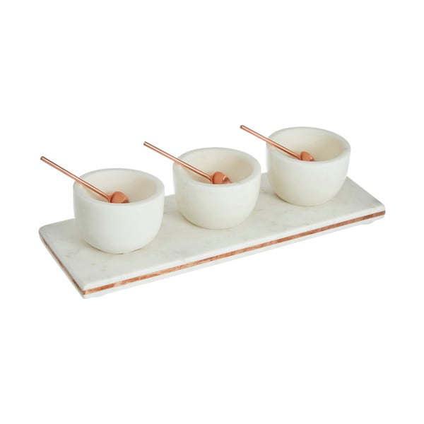 Комплект от 3 бели мраморни купи за сервиране с медни детайли Marble - Premier Housewares