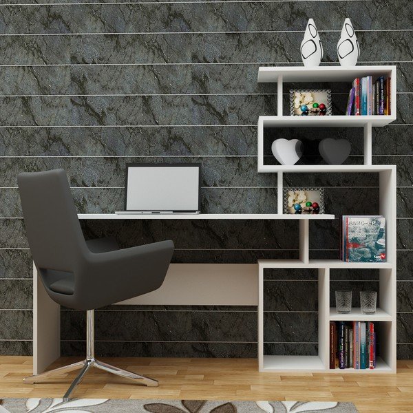 Бяла работна маса с рафтове Следваща - Decorotika-image-1