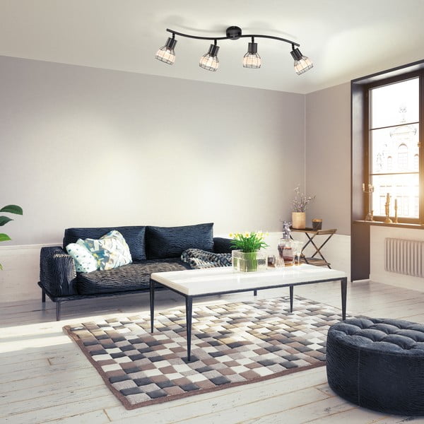 Черно осветително тяло за таван с метален абажур/с ратанов абажур 10,5x70 cm Straw – Fischer & Honsel-image-1