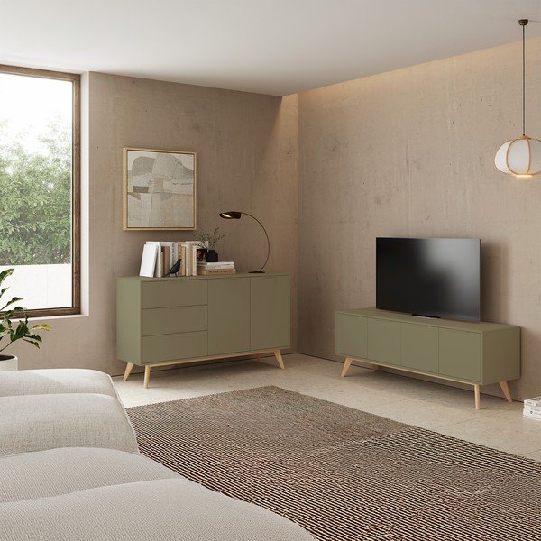 Зелена матова маса за телевизор 140x53x40 cm Campus – Marckeric-image-1