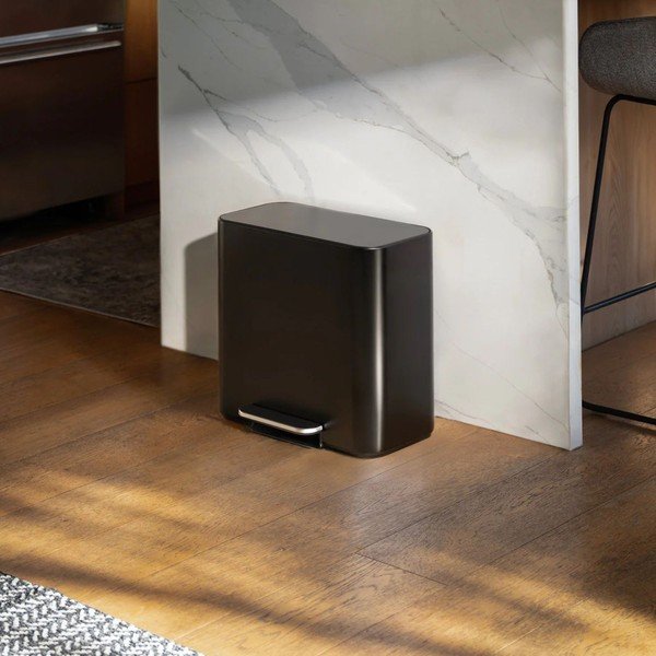 Матово черно стоманено кошче за боклук за рециклиране/с педал 15 l Dual Mini – simplehuman-image-2