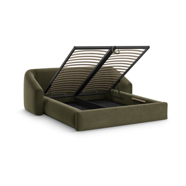 Зелено двойно легло 140x200 cm тапицирано с място за съхранение с включена подматрачна рамка Campi – Cosmopolitan Design-image-1
