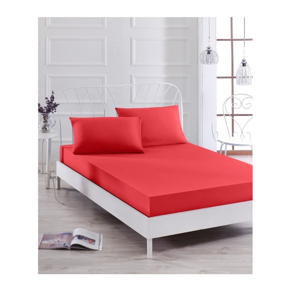 Червен ластичен комплект чаршаф и калъфка за възглавница за единично легло Basso Rojo, 100 x 200 cm - Mijolnir