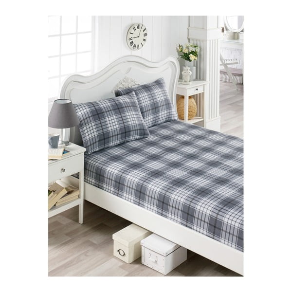 Комплект от сиви чаршафи и 2 калъфки за възглавници за двойно легло Flanelo Lusno, 160 x 200 cm - Mijolnir