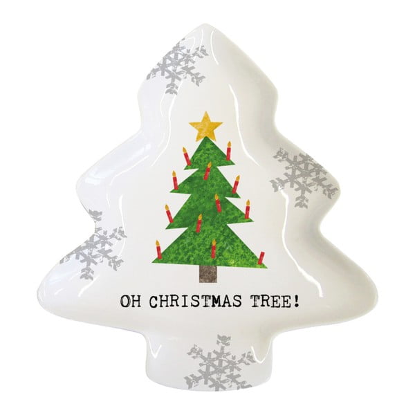 Декоративен поднос от костен порцелан с коледен мотив Коледна елха, 19,5 x 23 cm - PPD
