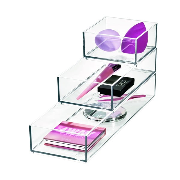Органайзери за козметика за баня от рециклирана пластмаса в комплект от 3 броя Stack & Slide - iDesign