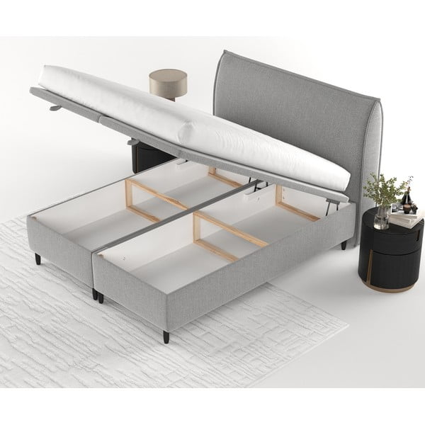 Светлосиво тапицирано двойно легло с място за съхранение 180x200 cm Pearl – Maison de Rêve-image-4