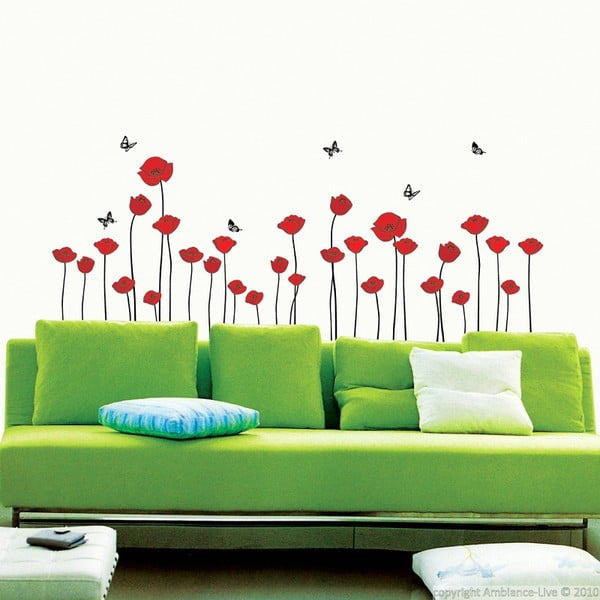 Комплект стикери за стена Red Poppy Flowers - Ambiance