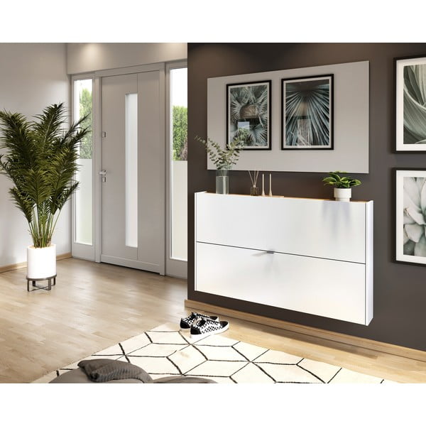 Бяла накланяща се висяща стойка за обувки от декор от дъб  140x83x18 cm Ameca – Germania-image-4