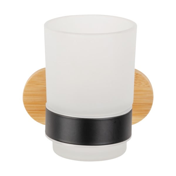 Черно-естествена самозалепваща стъклена чаша за четки за зъби Orea Bamboo – Wenko-image-4