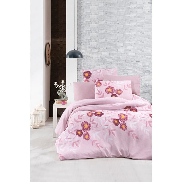 Розов удължен чаршаф за единично легло с чаршаф Dahlia - Mila Home