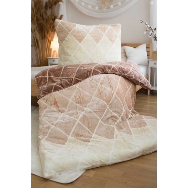 Кафяво и бежово спално бельо за единично легло от микроплюш 140x200 cm - Jerry Fabrics