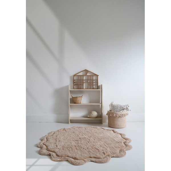 Светлорозов ръчно изработен памучен кръгъл килим подходящ за пране ø 110 cm Sweet April Nude – Nattiot-image-2