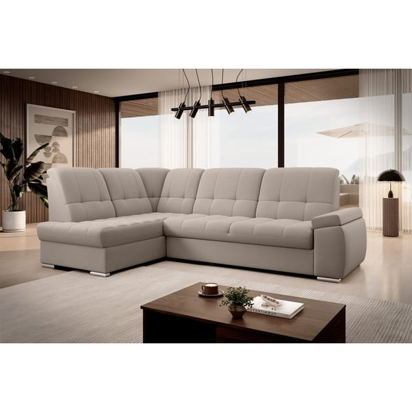 Бежов кадифен разтегателен ъглов диван с място за съхранение (ляв ъгъл L форма) Sado – ELTAP-image-4