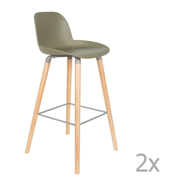 Комплект от 2 зелени бар стола Albert Kuip, височина на седалката 75 cm - Zuiver