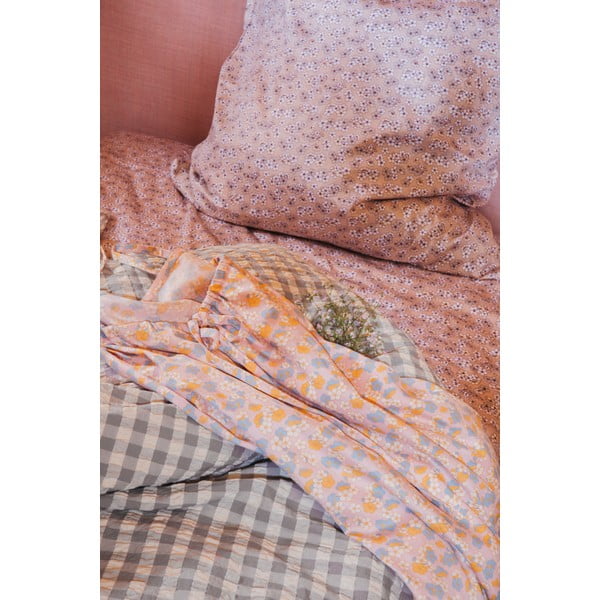 Сиво и бежово удължено крепирано спално бельо за двойно легло 200x220 cm Bæk&Bølge - JUNA-image-3