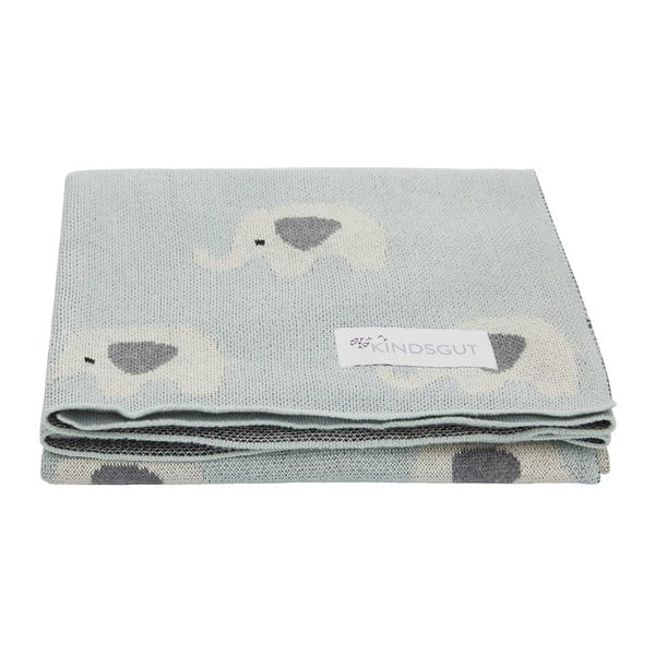 Синьо памучно бебешко одеяло "Слончета", 80 x 100 cm - Kindsgut