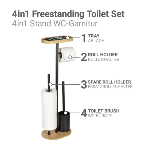 Стоманена поставка за тоалетна хартия стойка с четка в черен и естествен цвят Pomarolo – Wenko-image-3