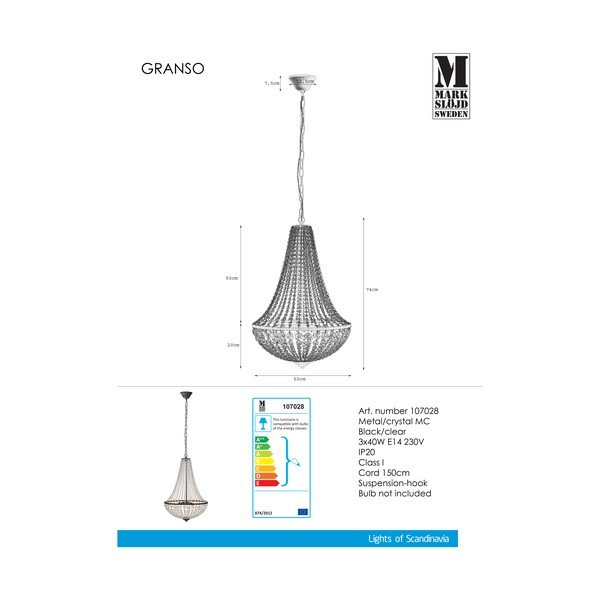 Черна висяща лампа Granso, ⌀ 50 cm - Markslöjd-image-2