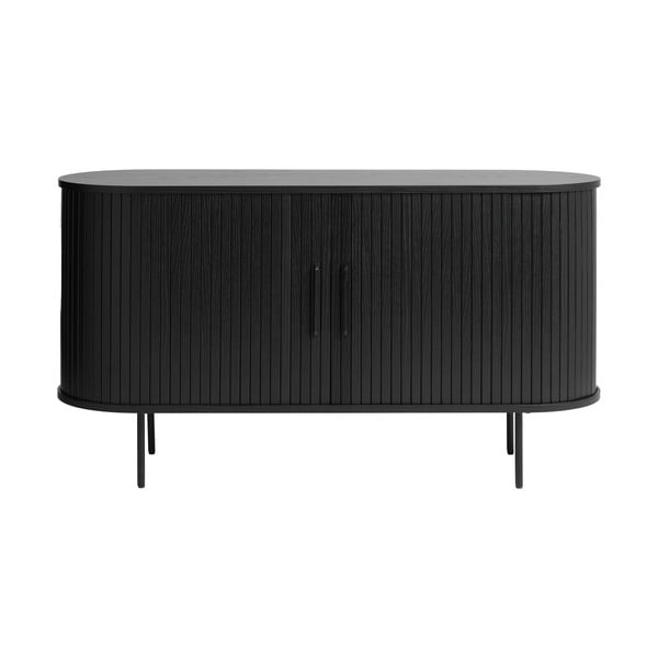Черен нисък скрин от дъб 140x76 cm Nola - Unique Furniture