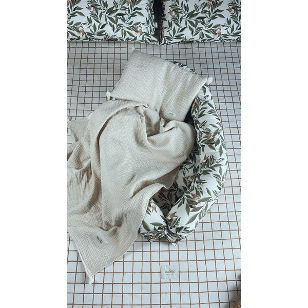 Кремаво муселиново бебешко одеяло и възглавница в комплект 100x130 cm Muslin Linen – Malomi Kids-image-1