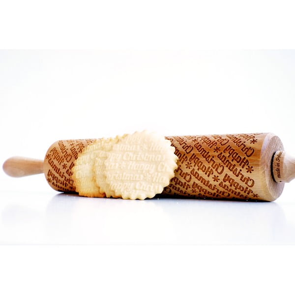 Дървен коледен релефен валяк за тесто с Happy Christmas - Valek-image-3